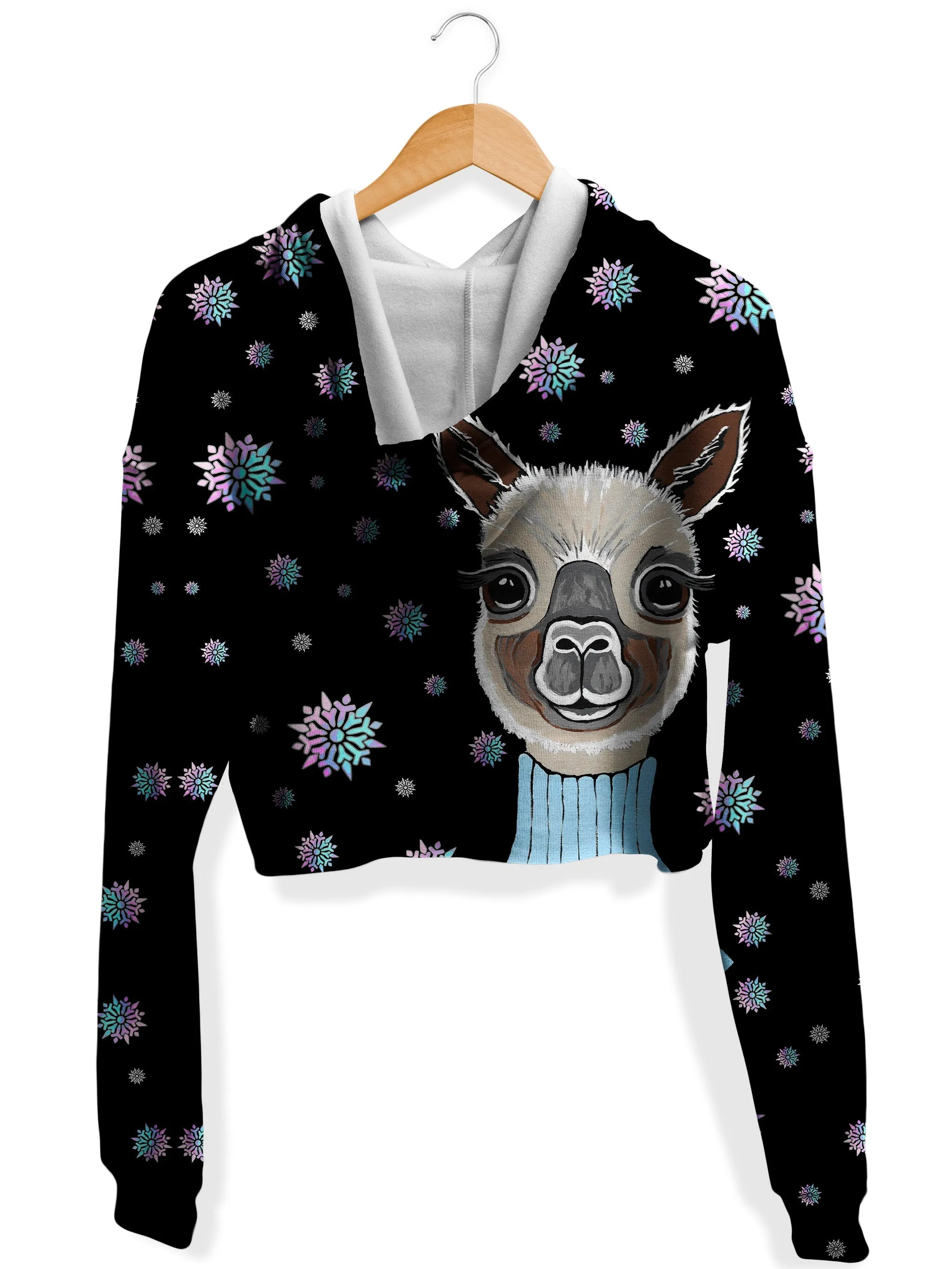Alpaca Christmas Fleece Crop Hoodie
