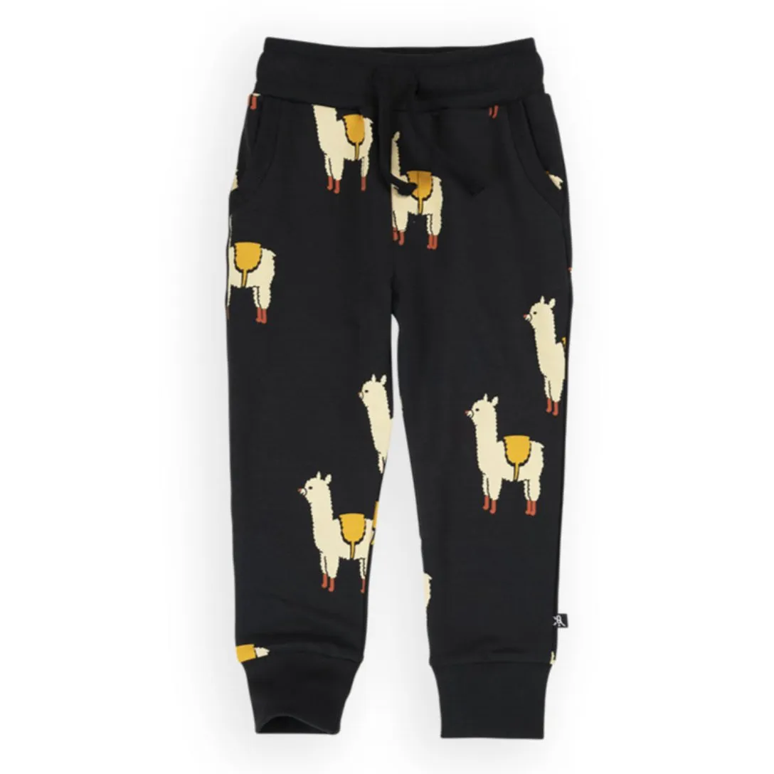 Alpaca Print Organic Cotton Sweatpants in Black & Off-White