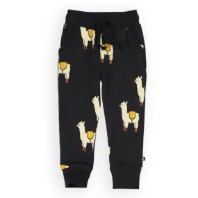 Alpaca Print Organic Cotton Sweatpants in Black & Off-White