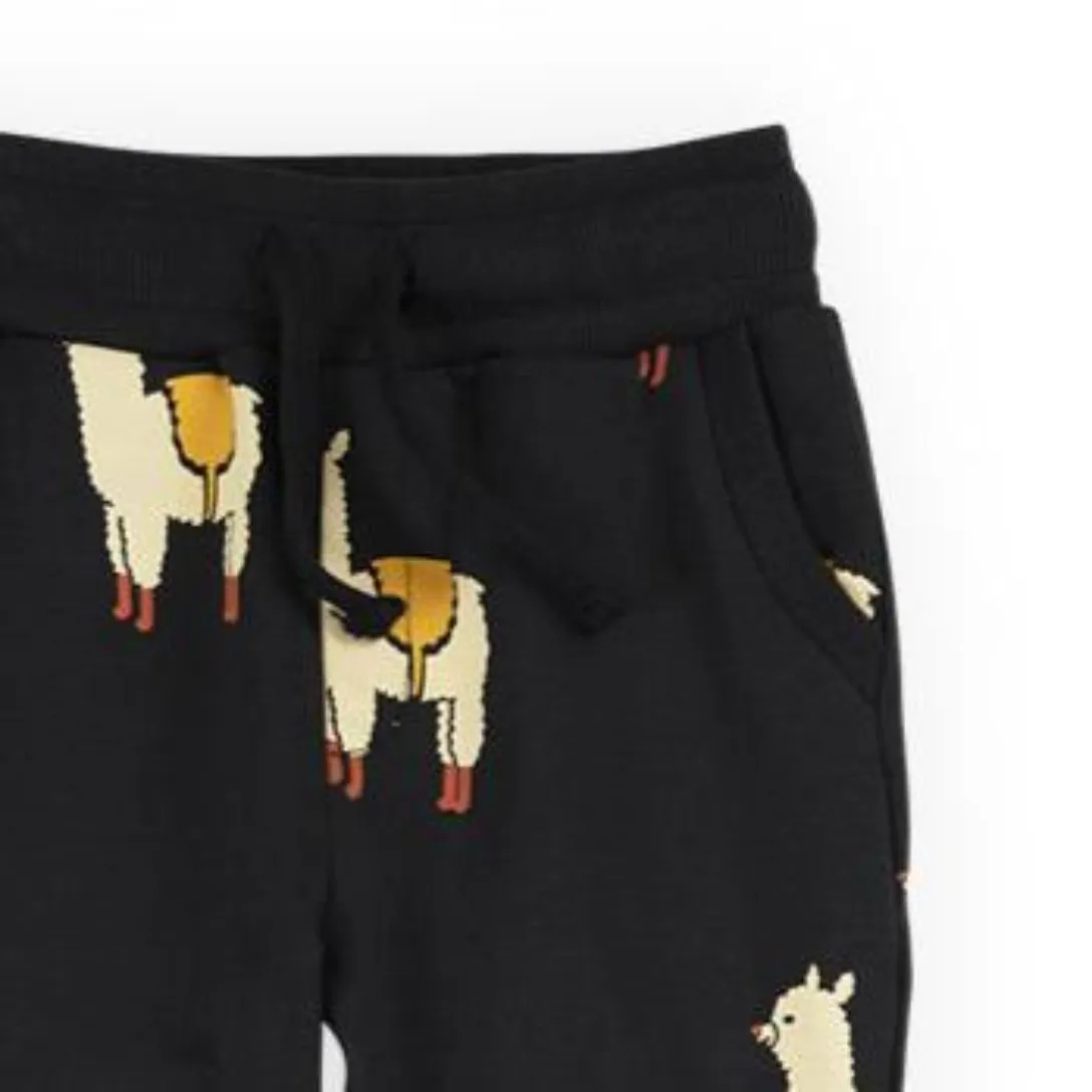 Alpaca Print Organic Cotton Sweatpants in Black & Off-White