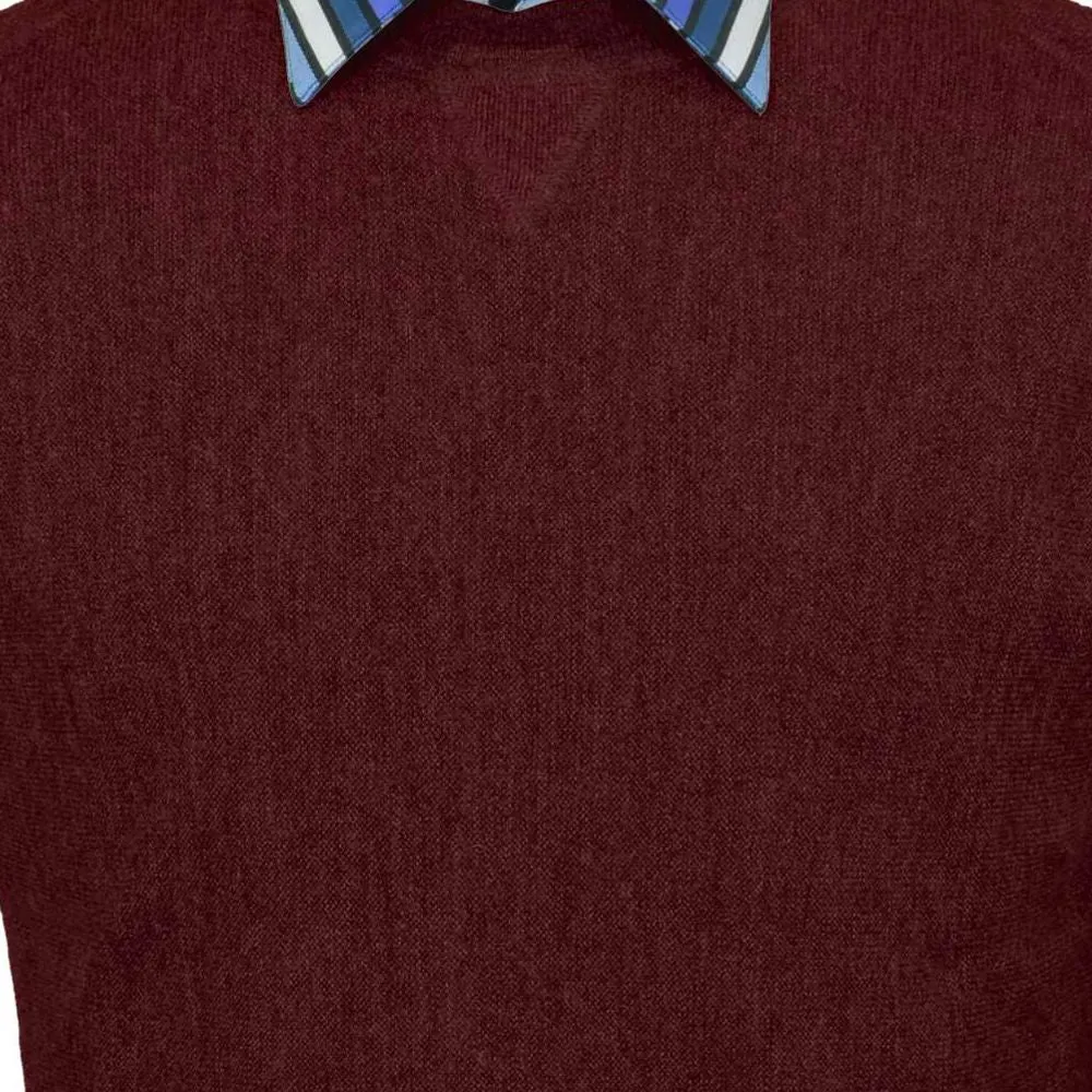 Baby Alpaca 'Links Stitch' Sweatshirt-Style Crew Neck Sweater in Dark Burgundy by Peru Unlimited