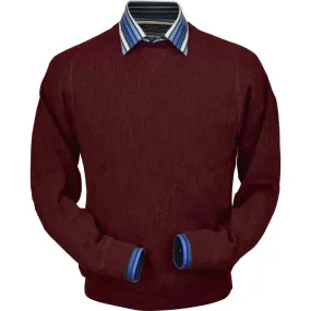 Baby Alpaca 'Links Stitch' Sweatshirt-Style Crew Neck Sweater in Dark Burgundy by Peru Unlimited