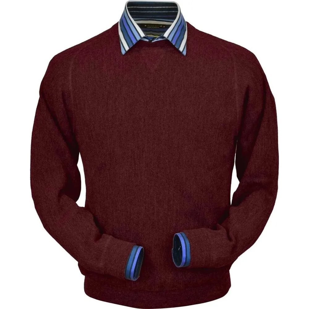 Baby Alpaca 'Links Stitch' Sweatshirt-Style Crew Neck Sweater in Dark Burgundy by Peru Unlimited