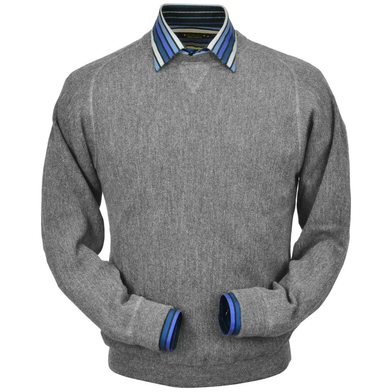 Baby Alpaca 'Links Stitch' Sweatshirt-Style Crew Neck Sweater in Silver Grey Heather by Peru Unlimited