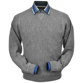 Baby Alpaca 'Links Stitch' Sweatshirt-Style Crew Neck Sweater in Silver Grey Heather by Peru Unlimited