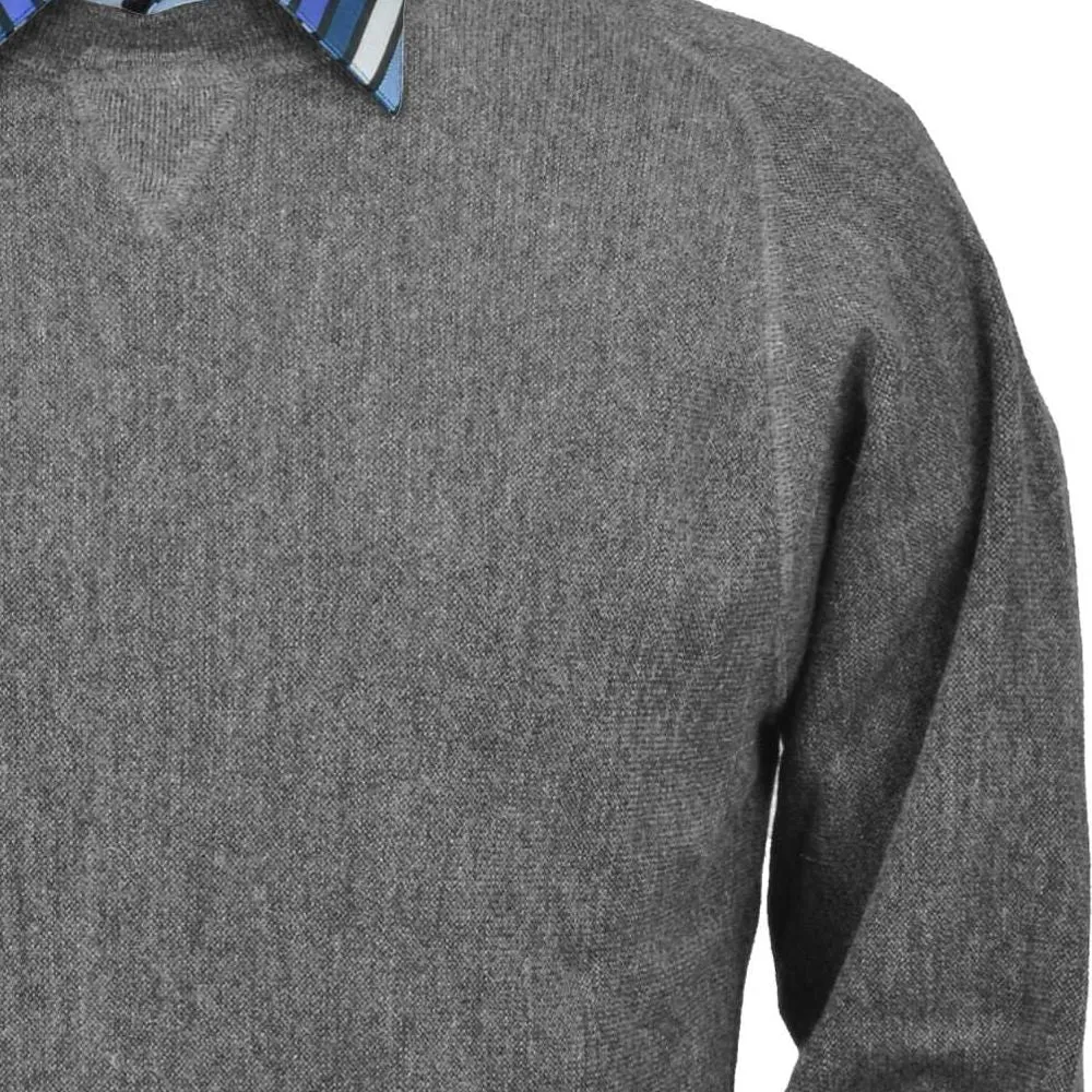 Baby Alpaca 'Links Stitch' Sweatshirt-Style Crew Neck Sweater in Sky Grey Heather by Peru Unlimited