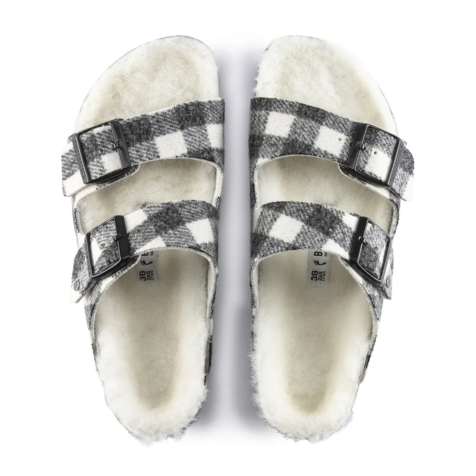 Birkenstock Arizona Slide Sandal (Women) - Plaid White Wool/Natural Shearling