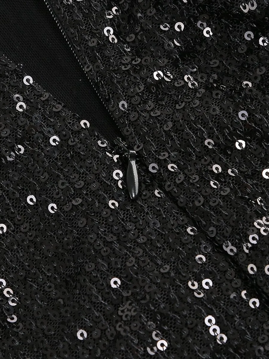 BLACK BODYCON FIT SEQUIN MAXI DRESS