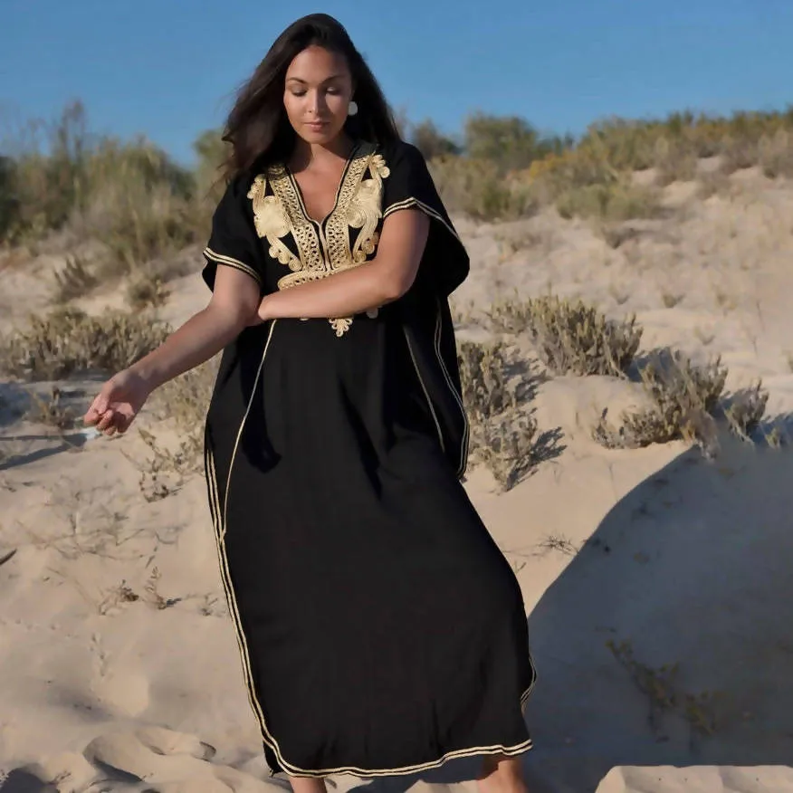 Black Traditional Moroccan Gandora