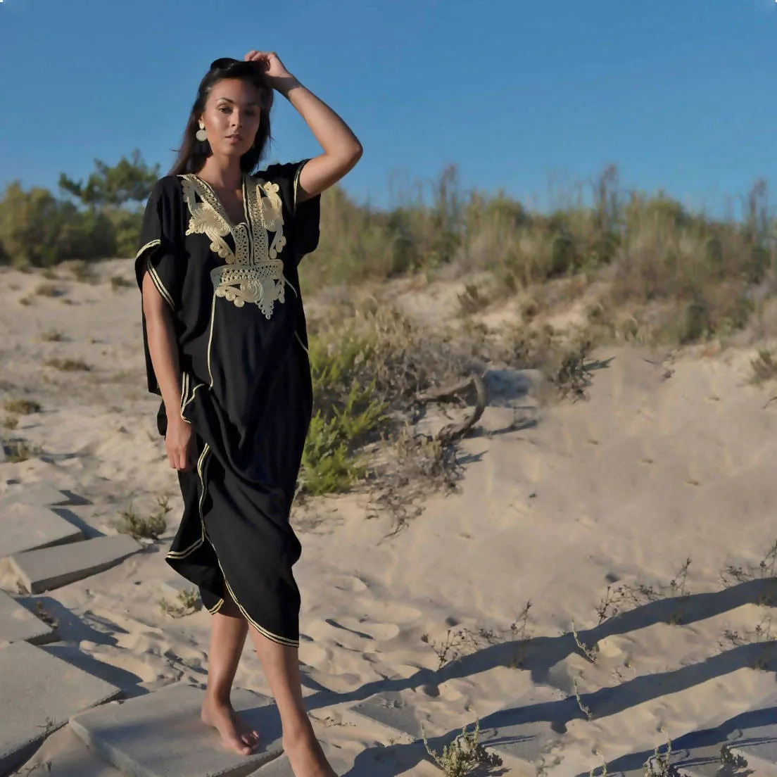 Black Traditional Moroccan Gandora