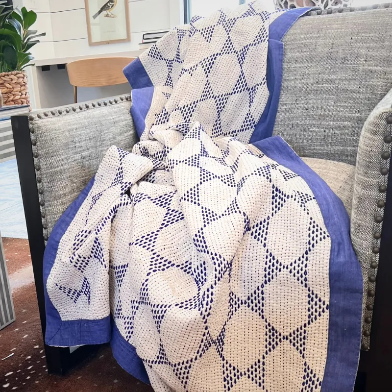 Blue Dreams Cotton Kantha Throw Quilt
