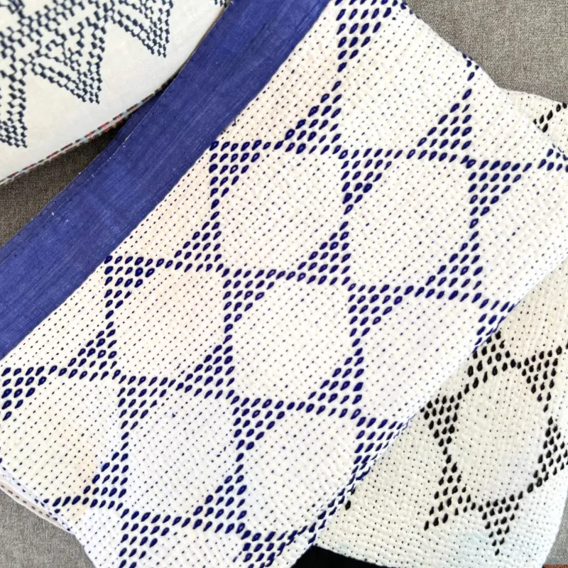 Blue Dreams Cotton Kantha Throw Quilt