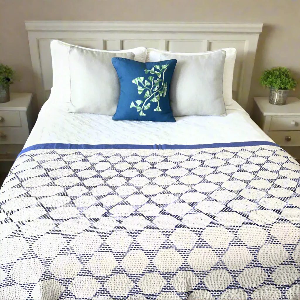 Blue Dreams Cotton Kantha Throw Quilt
