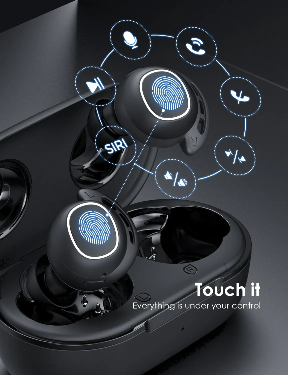Bluetooth Earbuds True Wireless IPX7 Waterproof with Touch Control and USB-C Fast Charging Case