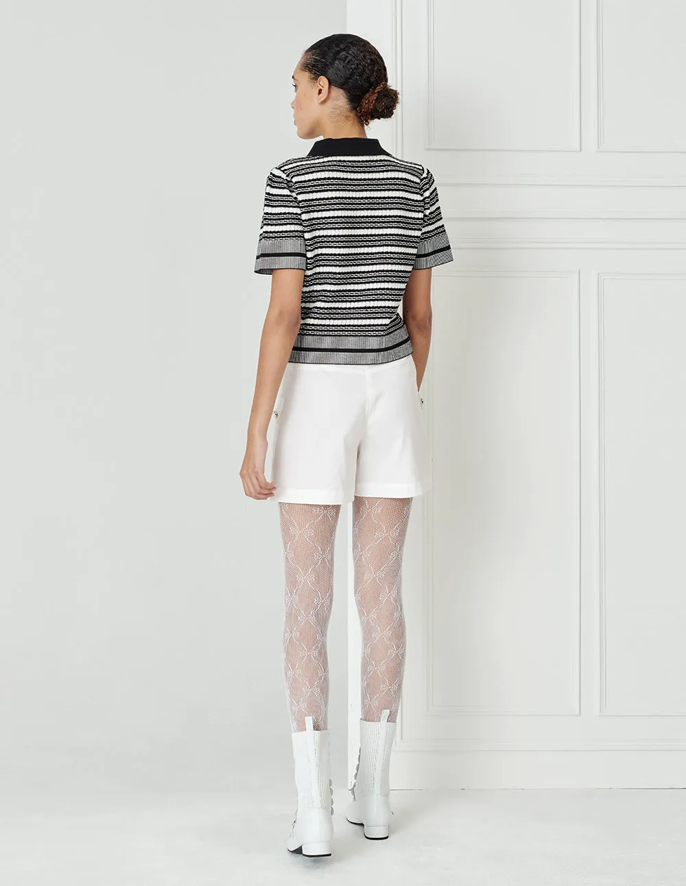 BORA AKSU Polo Collar Half Cardigan Short-Sleeved Pullover