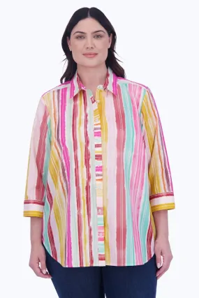 Boyfriend Plus No Iron Spring Watercolor Stripe Tunic