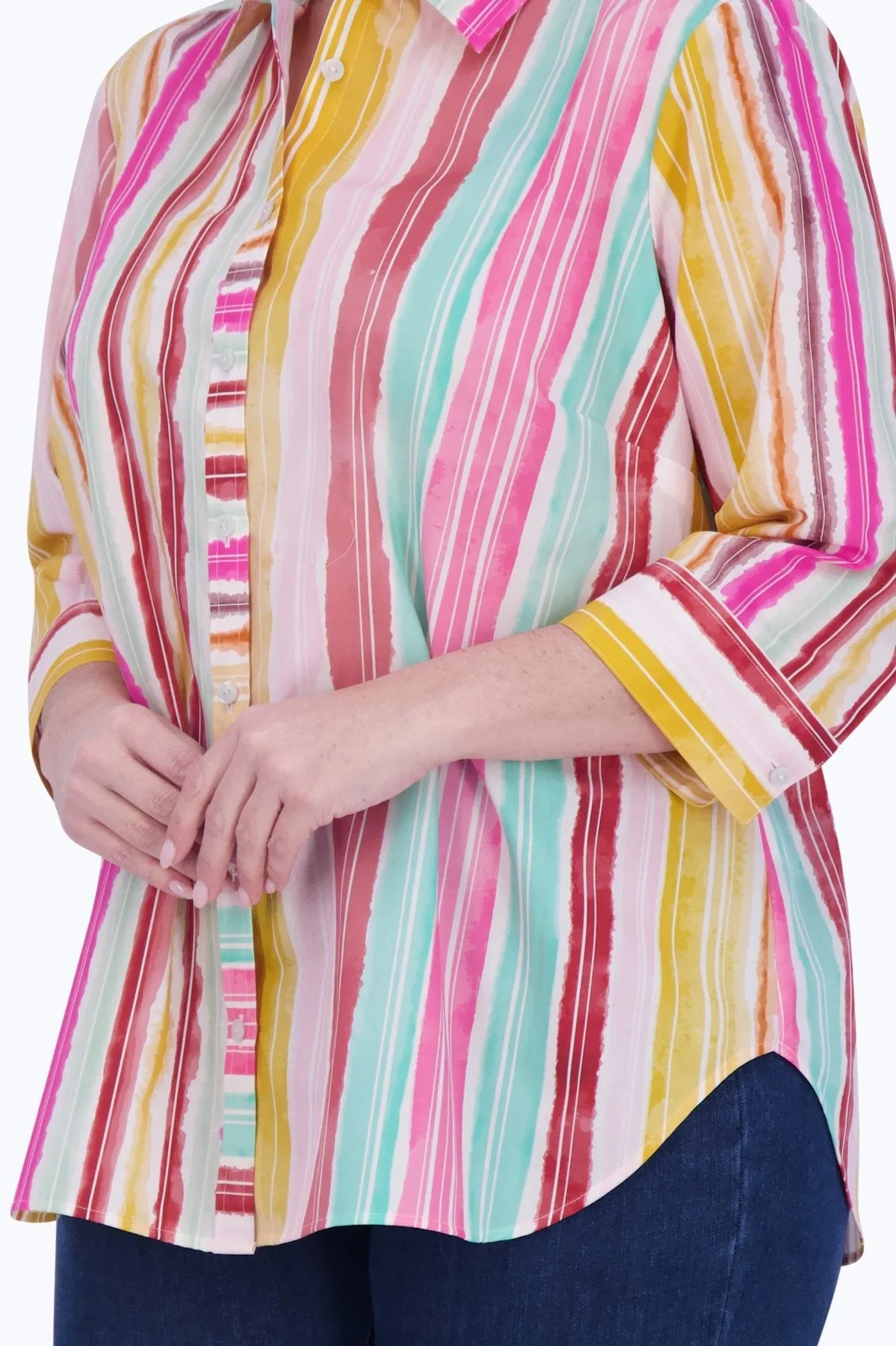 Boyfriend Plus No Iron Spring Watercolor Stripe Tunic
