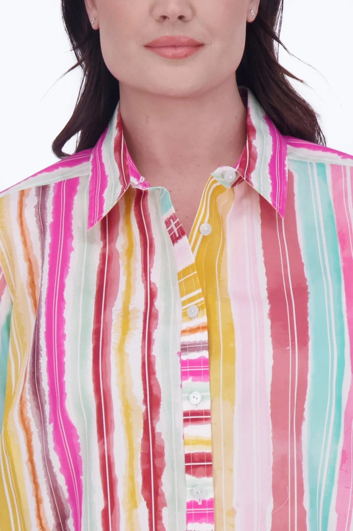 Boyfriend Plus No Iron Spring Watercolor Stripe Tunic