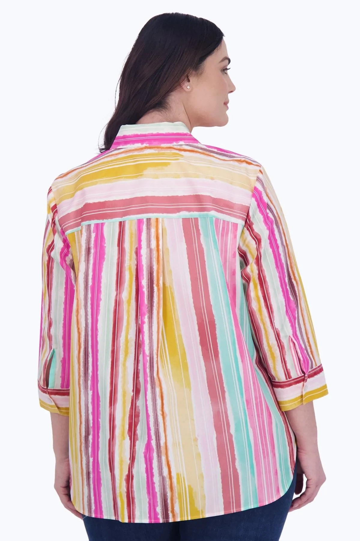 Boyfriend Plus No Iron Spring Watercolor Stripe Tunic