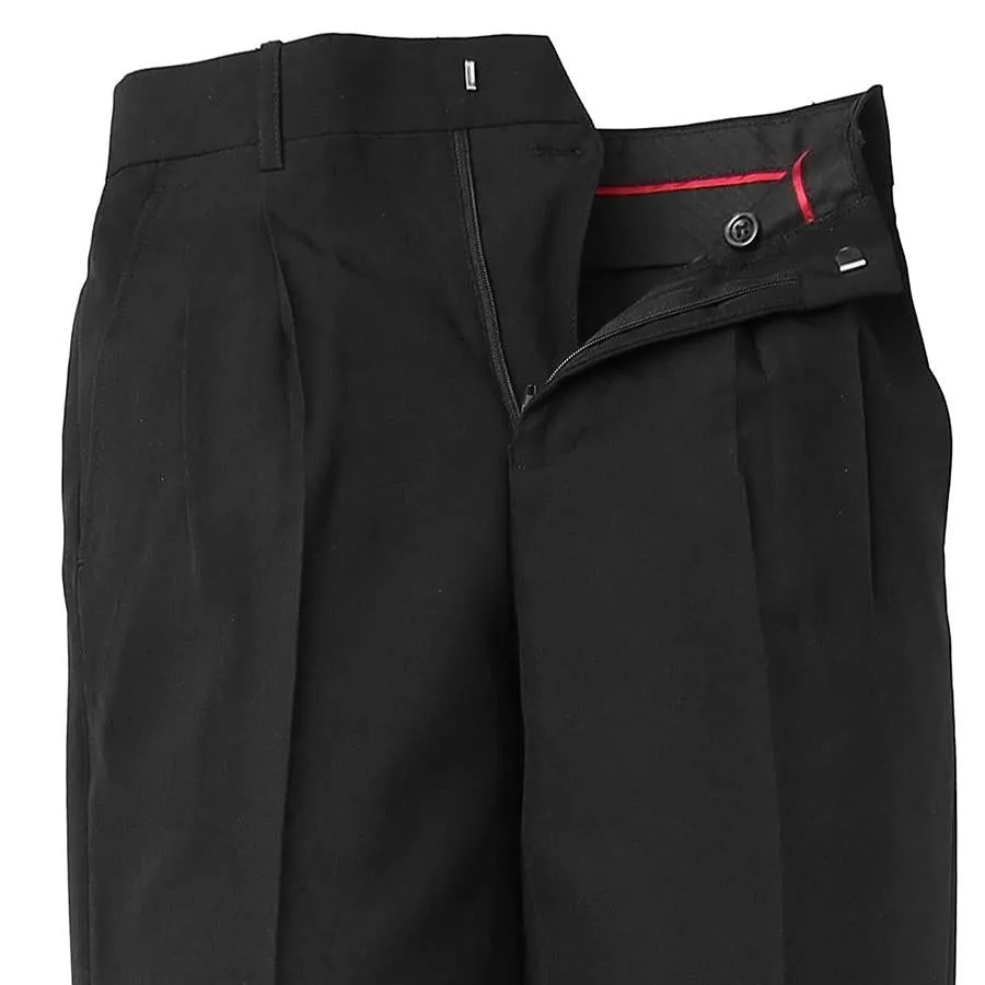 Boys Black Polyester Pants - Pleated Front - No Cuff