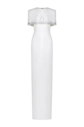 Bradford Sheath Back Slit Crepe Floor Length Dress