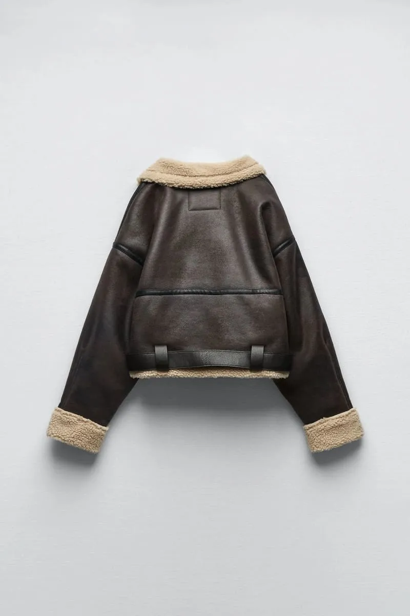 Brown Shearling Lining Aviator Leather Jacket