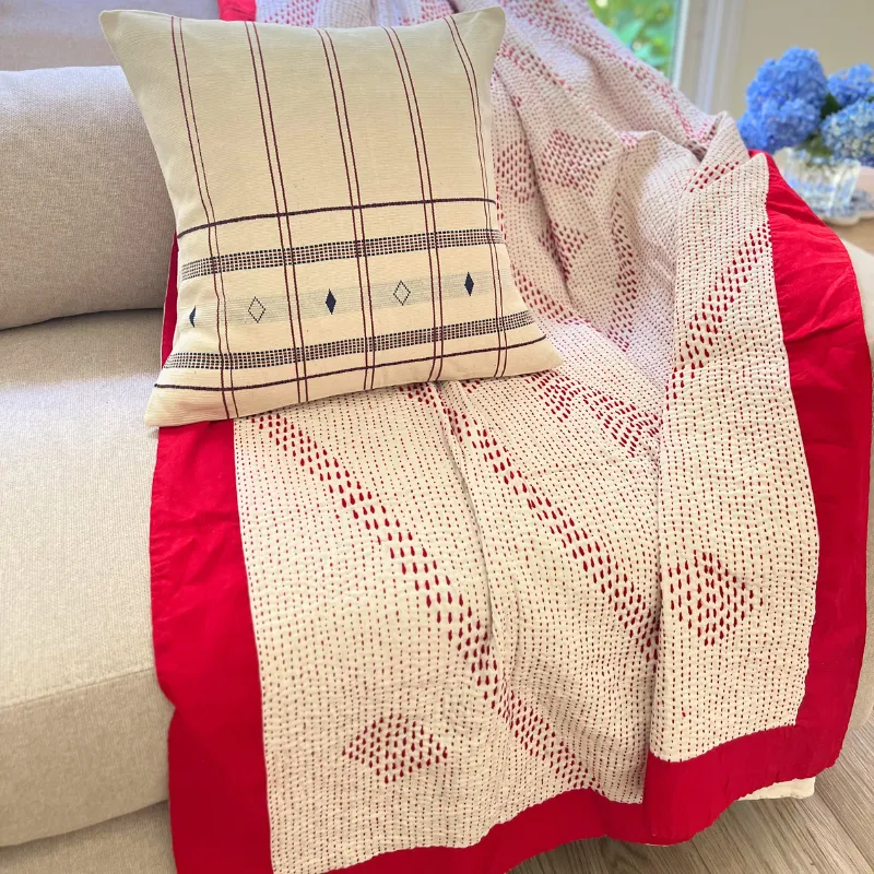 Cardinal Cotton Kantha Throw Quilt
