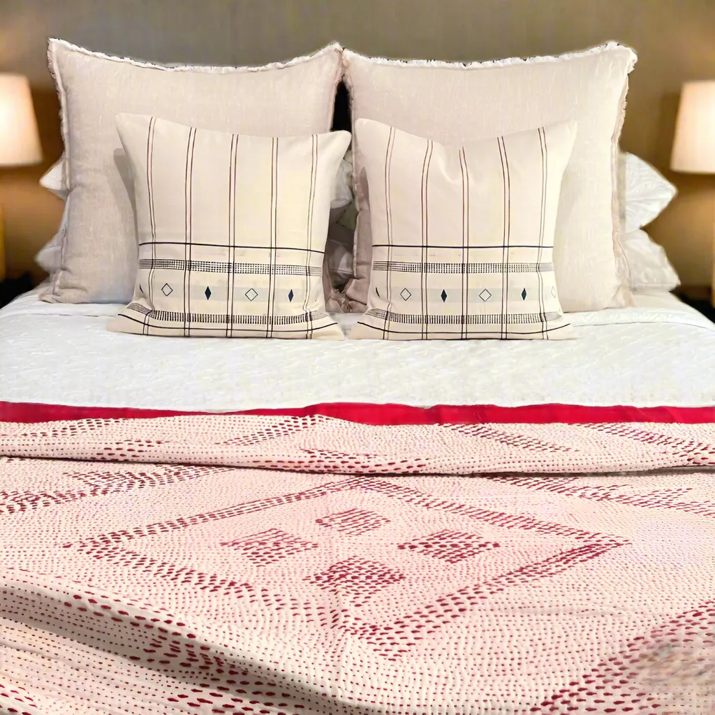 Cardinal Cotton Kantha Throw Quilt