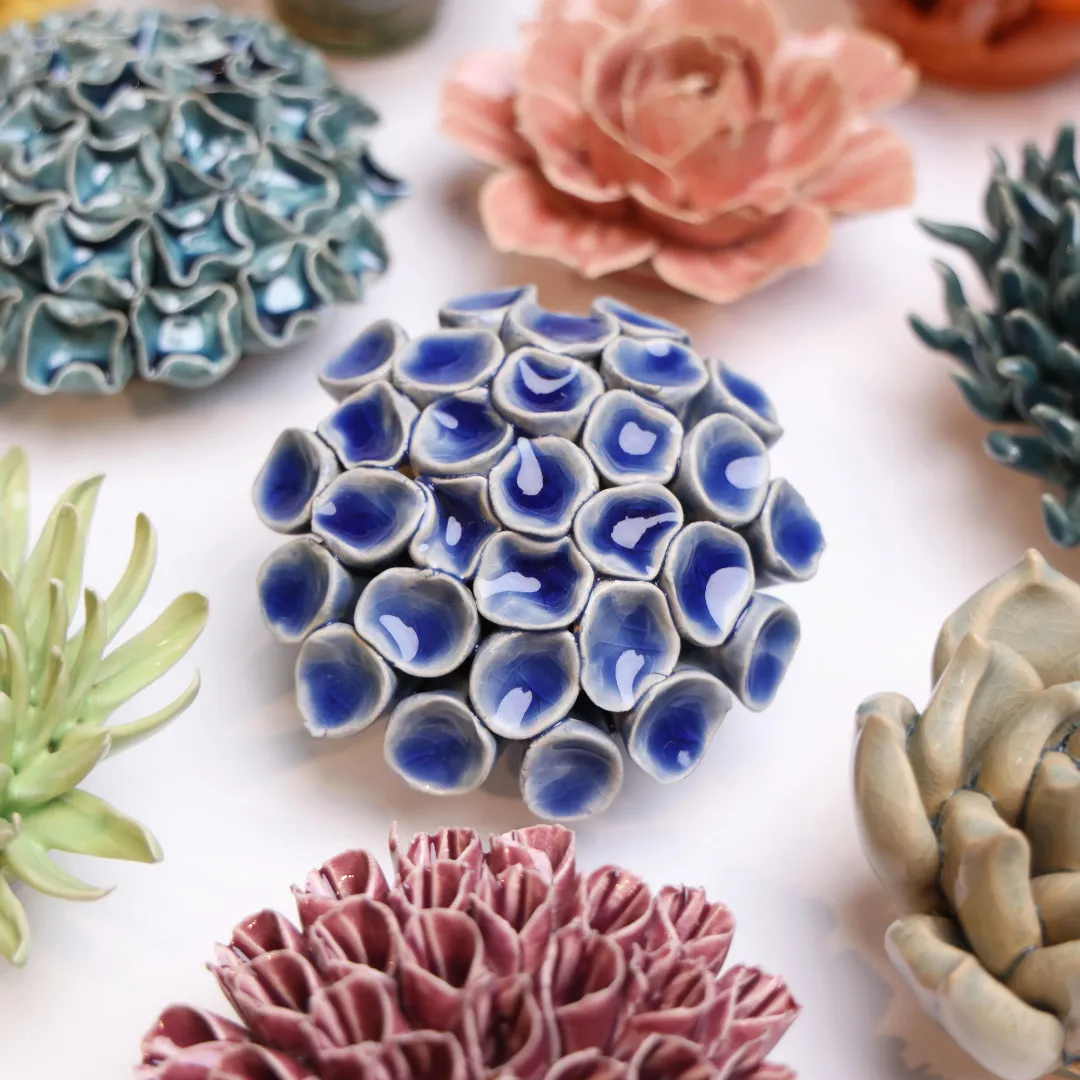 Ceramic Bloom: Blue Coral Succulent