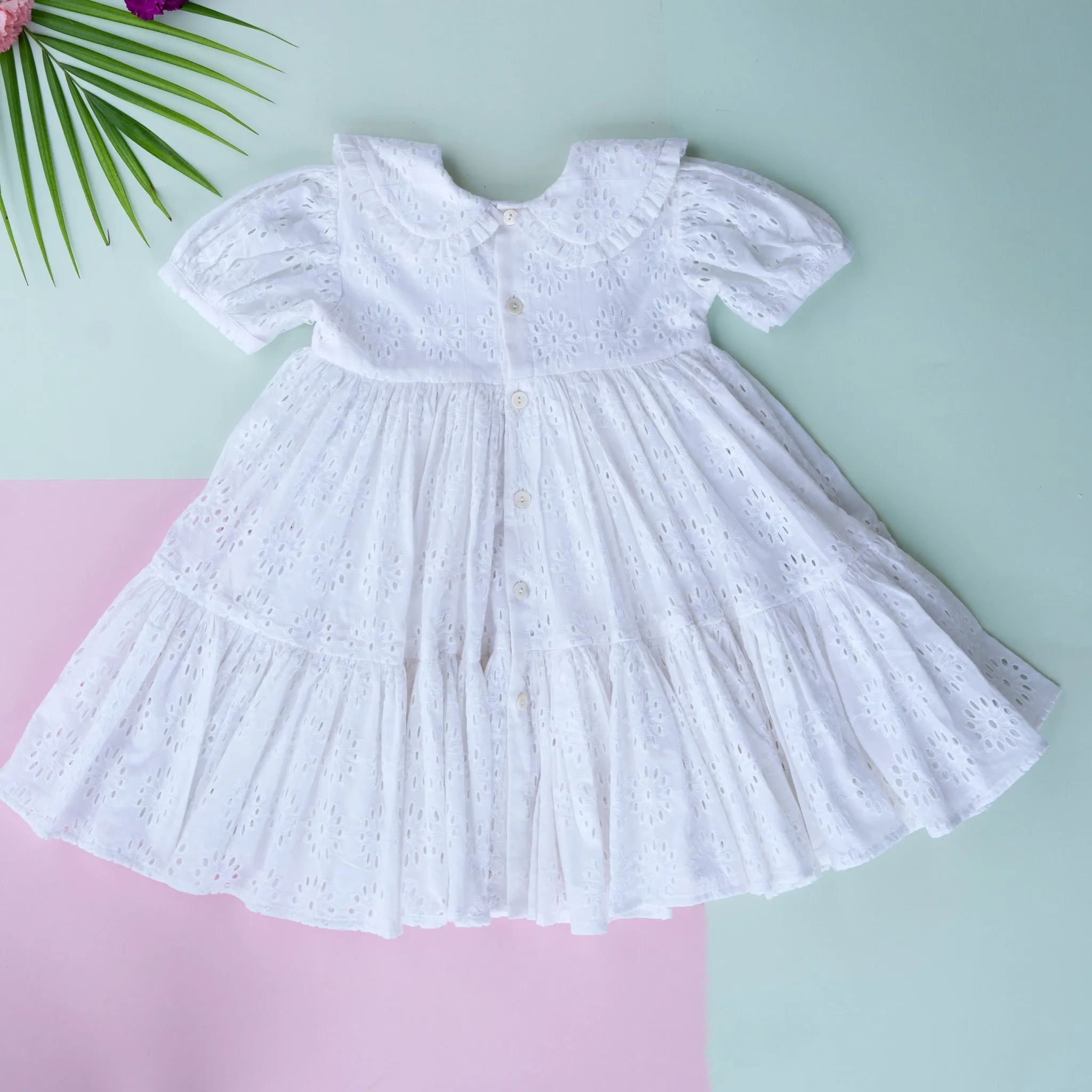 Classic White Hakoba Lace Dress with Handblocked Apron