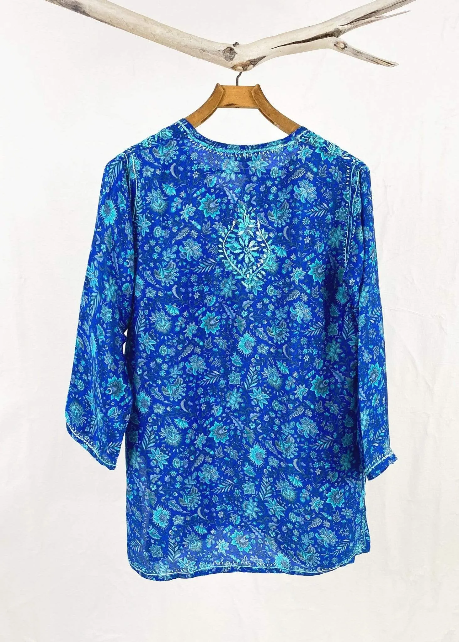 Dolma Blue Hand Embroidered Silk Blend Tunic
