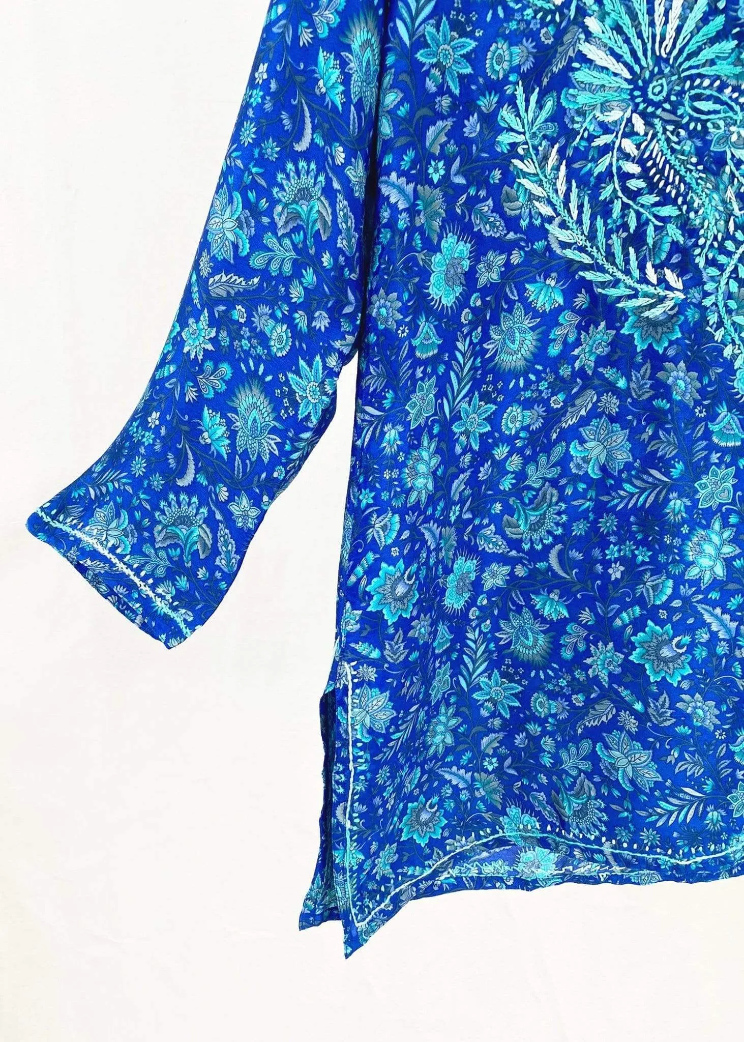 Dolma Blue Hand Embroidered Silk Blend Tunic