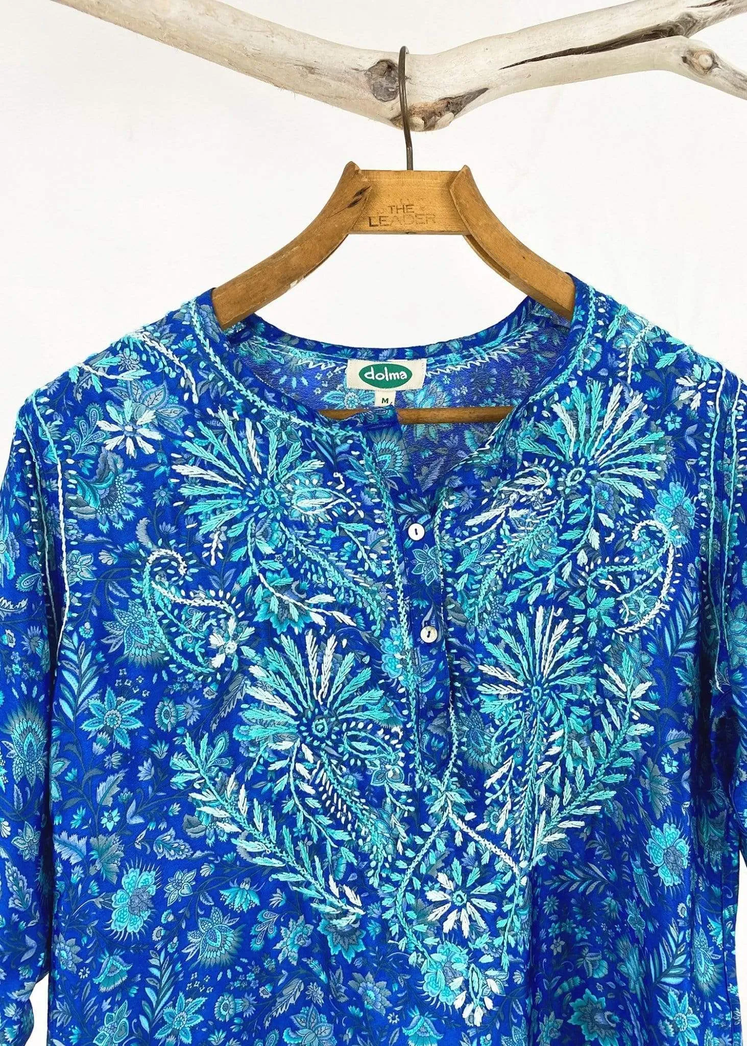 Dolma Blue Hand Embroidered Silk Blend Tunic