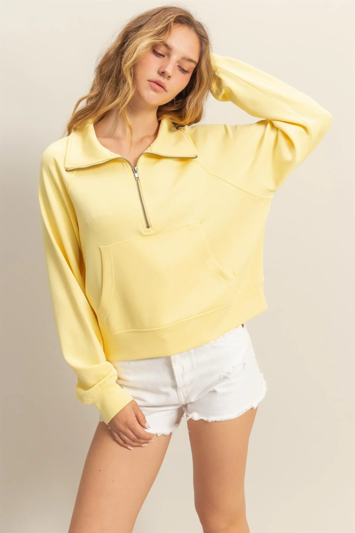 DZ25C724-High Neck Half Zip Pocket Sweatshirt