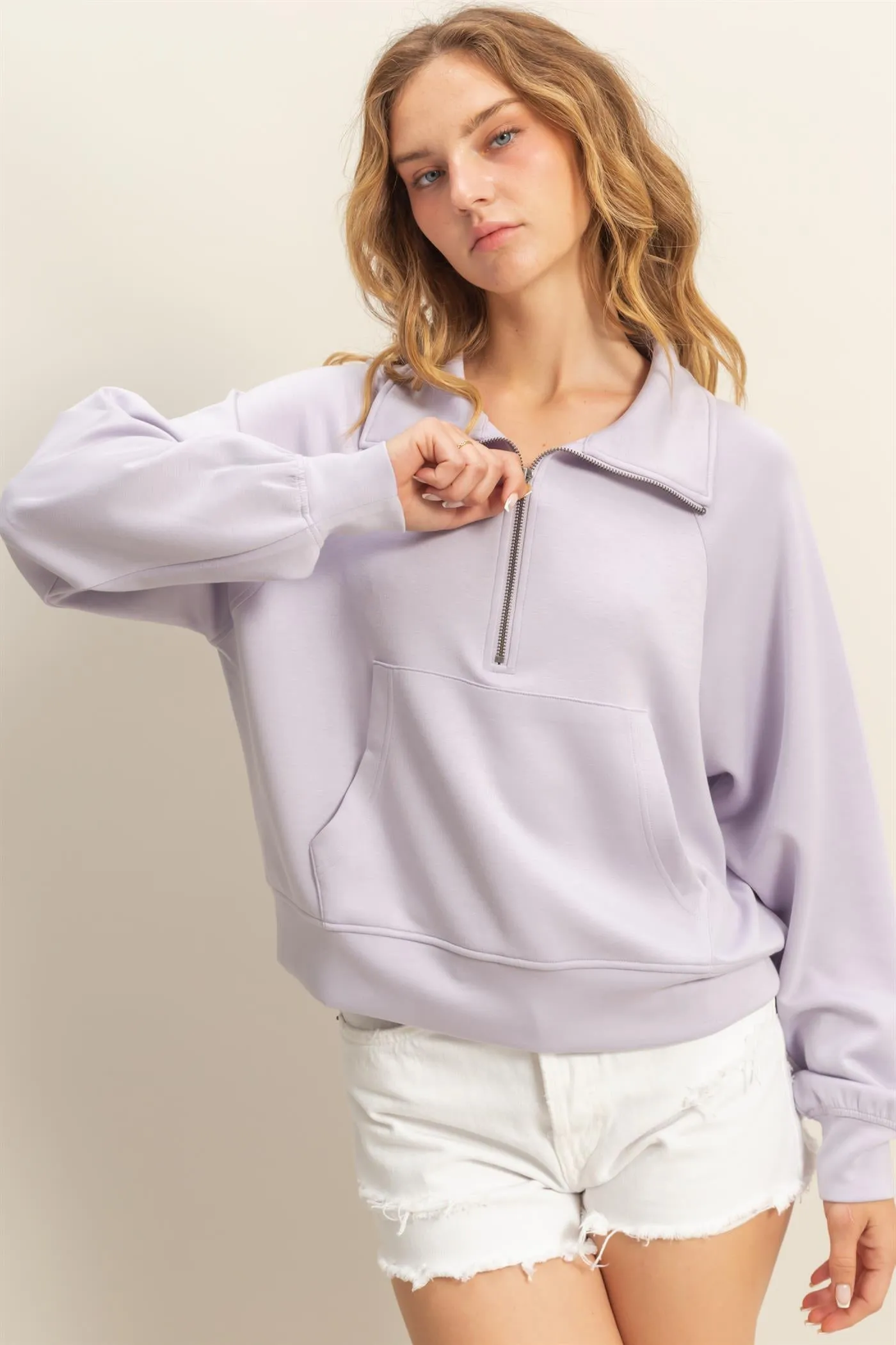 DZ25C724-High Neck Half Zip Pocket Sweatshirt
