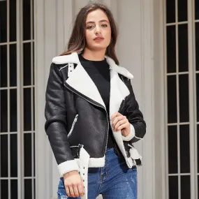 Faux Shearling Suede Fabric Belt Jacket