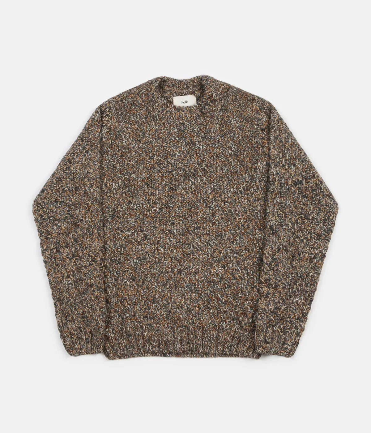 Folk Mixed Yarn Crewneck Sweatshirt - Caramel Mix