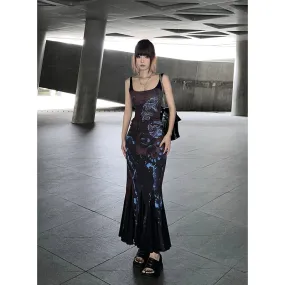 Girlary Chinese style retro spice girl halter dress feminine temperament senior sense slim slim fishtail long skirt