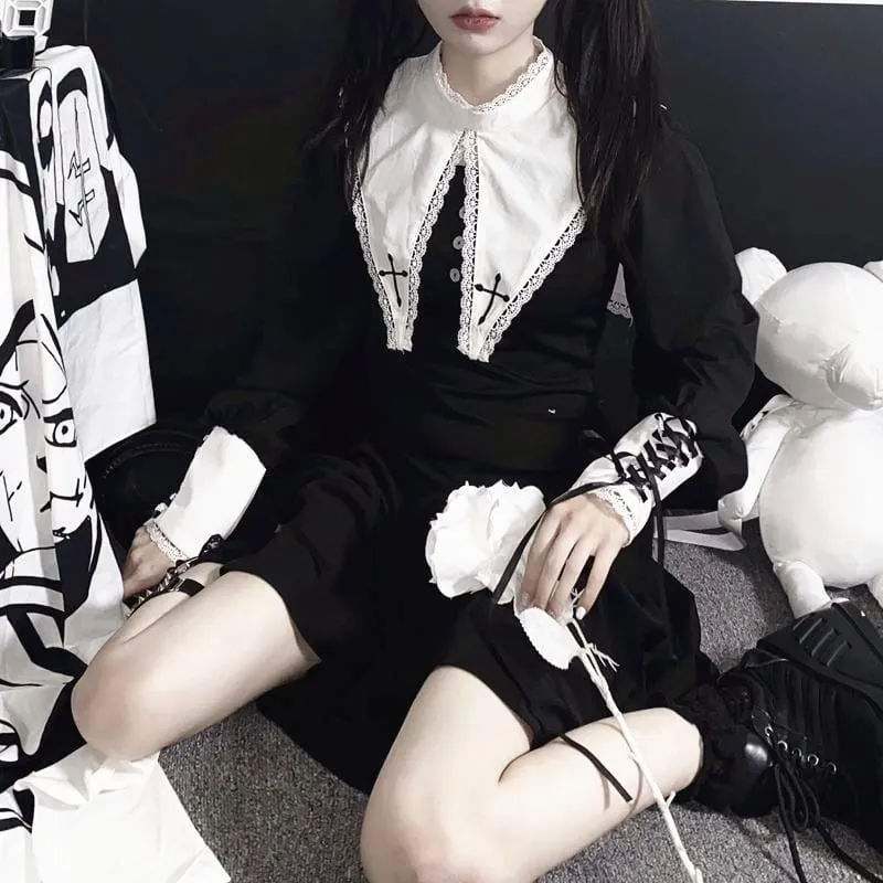 Gothic Black Lace Patchwork Dress