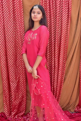 Hand crafted Chanderi Pink Kurta