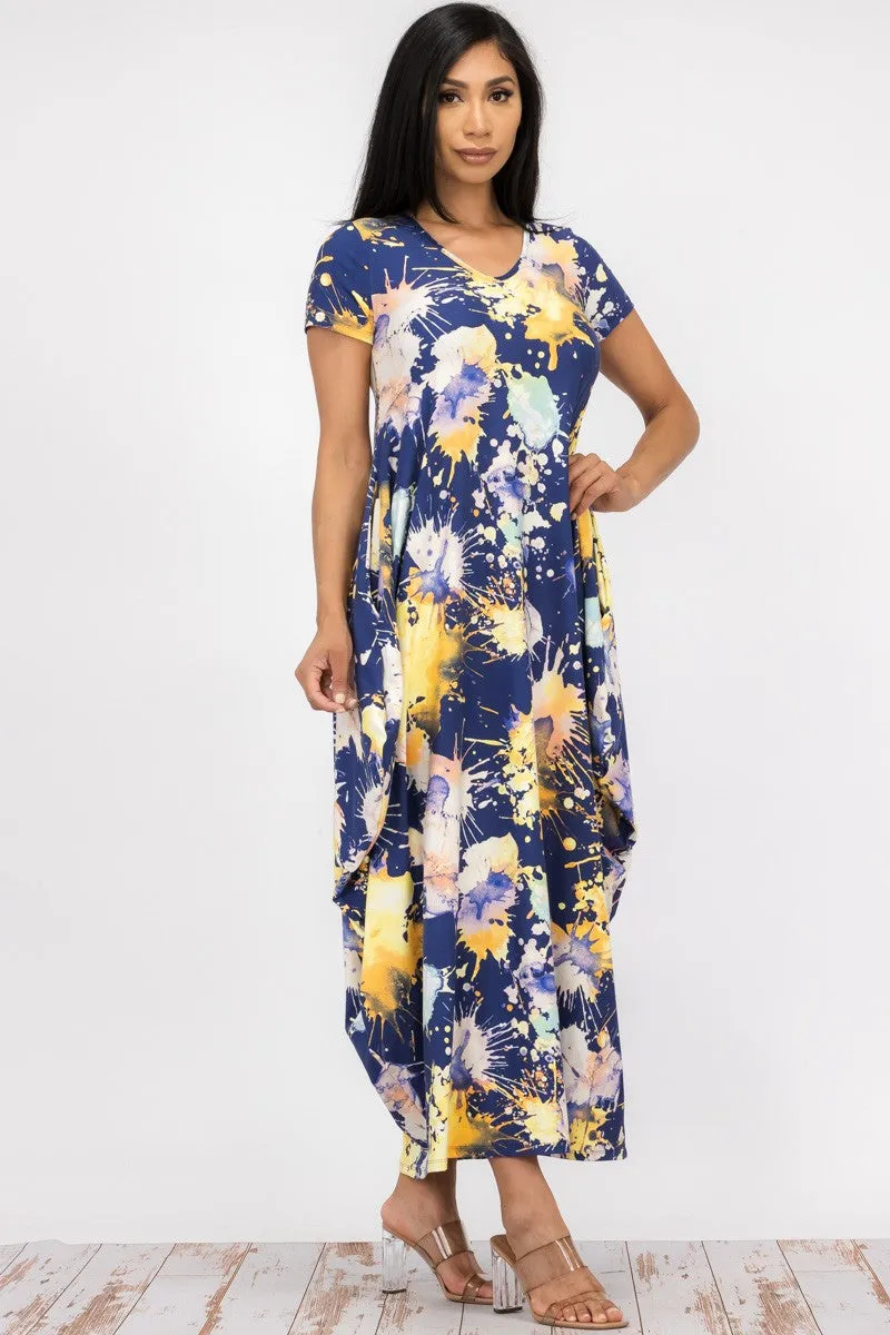HH645R-PAINT - SHORT SLEEVE MAXI DRESS