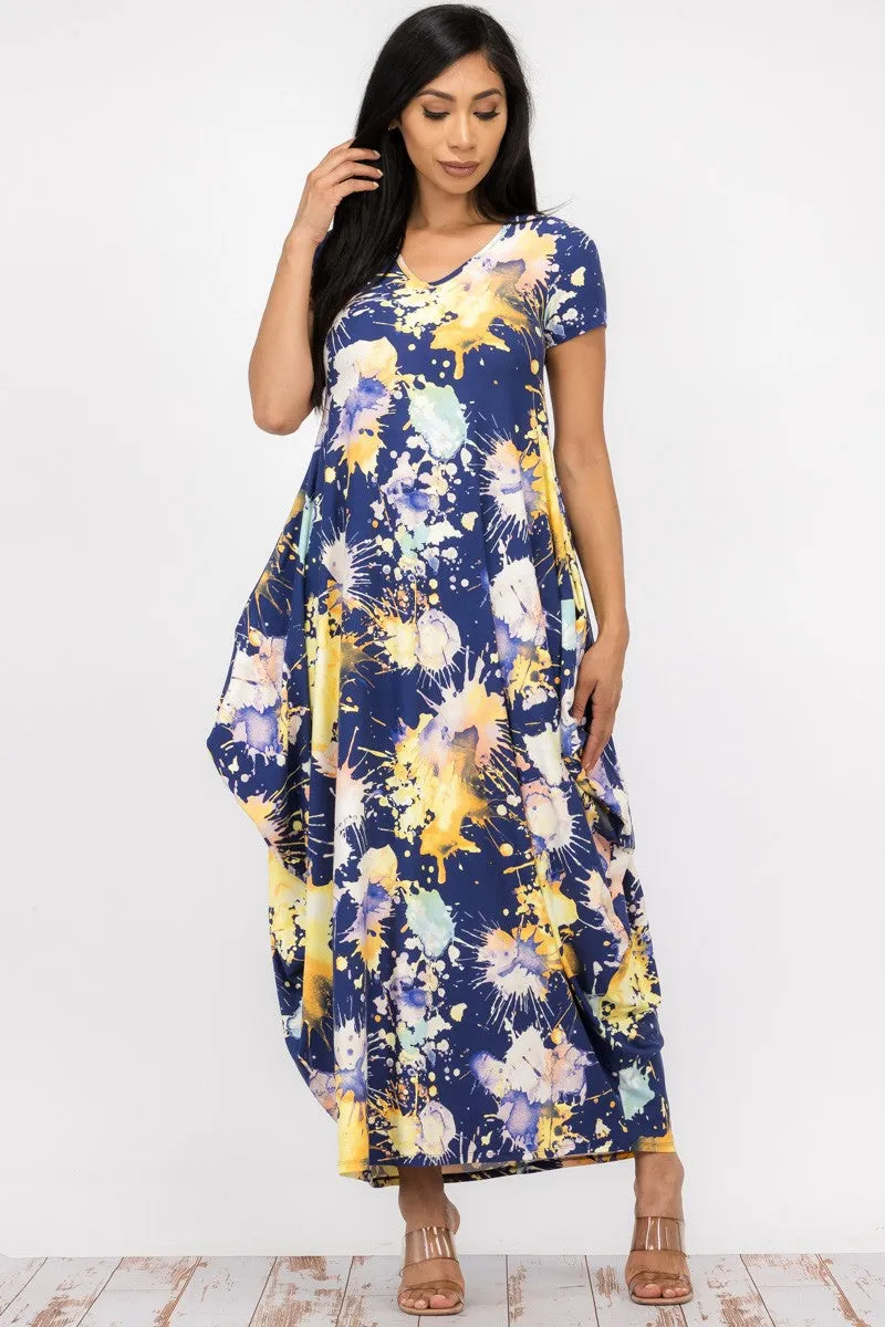 HH645R-PAINT - SHORT SLEEVE MAXI DRESS