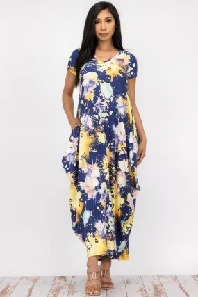 HH645R-PAINT - SHORT SLEEVE MAXI DRESS