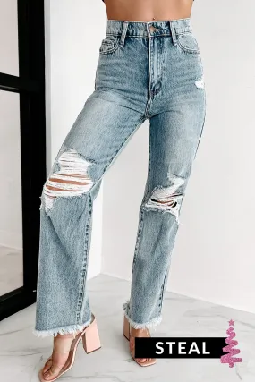 Holiday Steal- Get It Right 90's Wide Leg Distressed Jeans (Light)