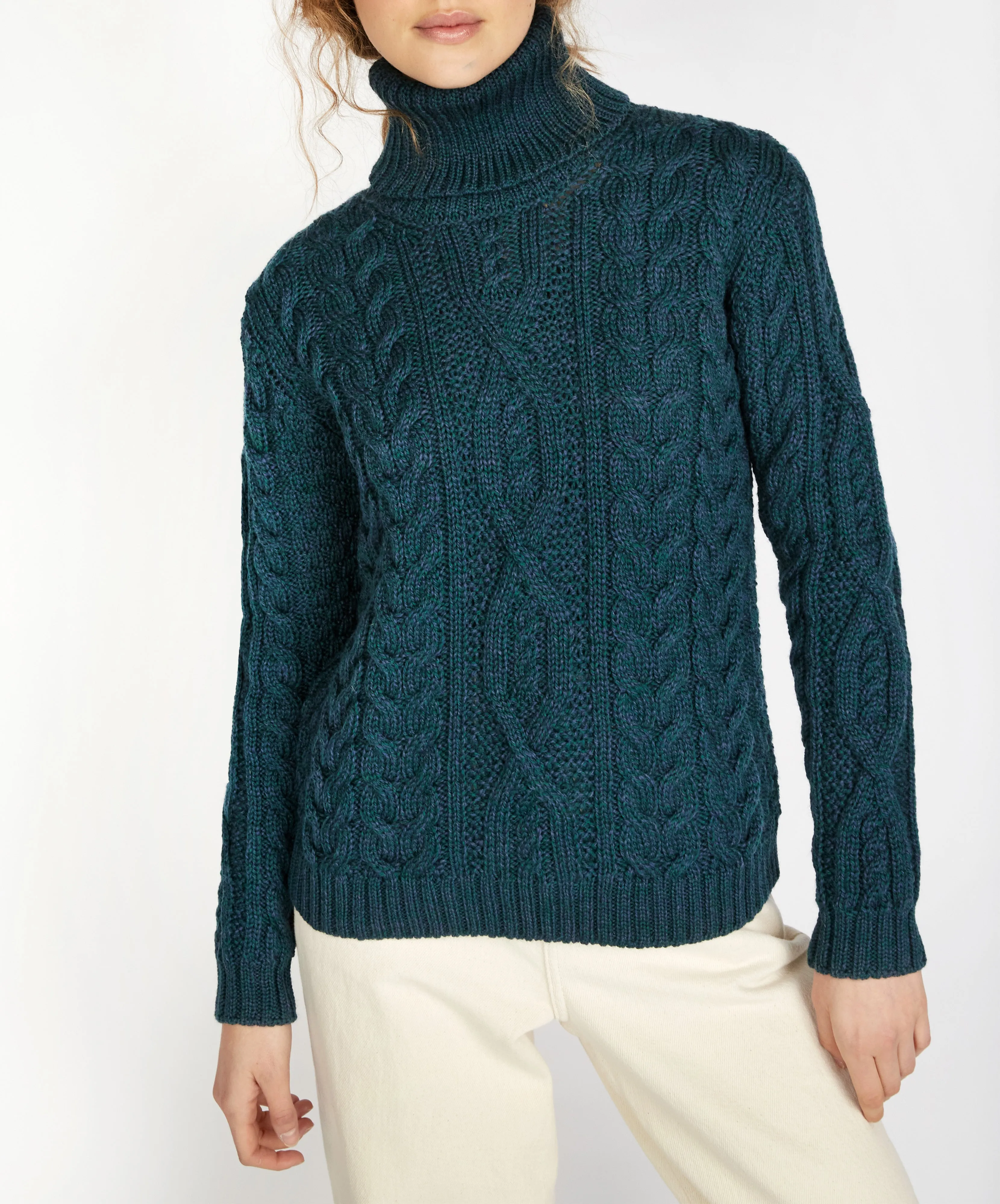 Juniper Aran Polo Neck Atlantic Blue
