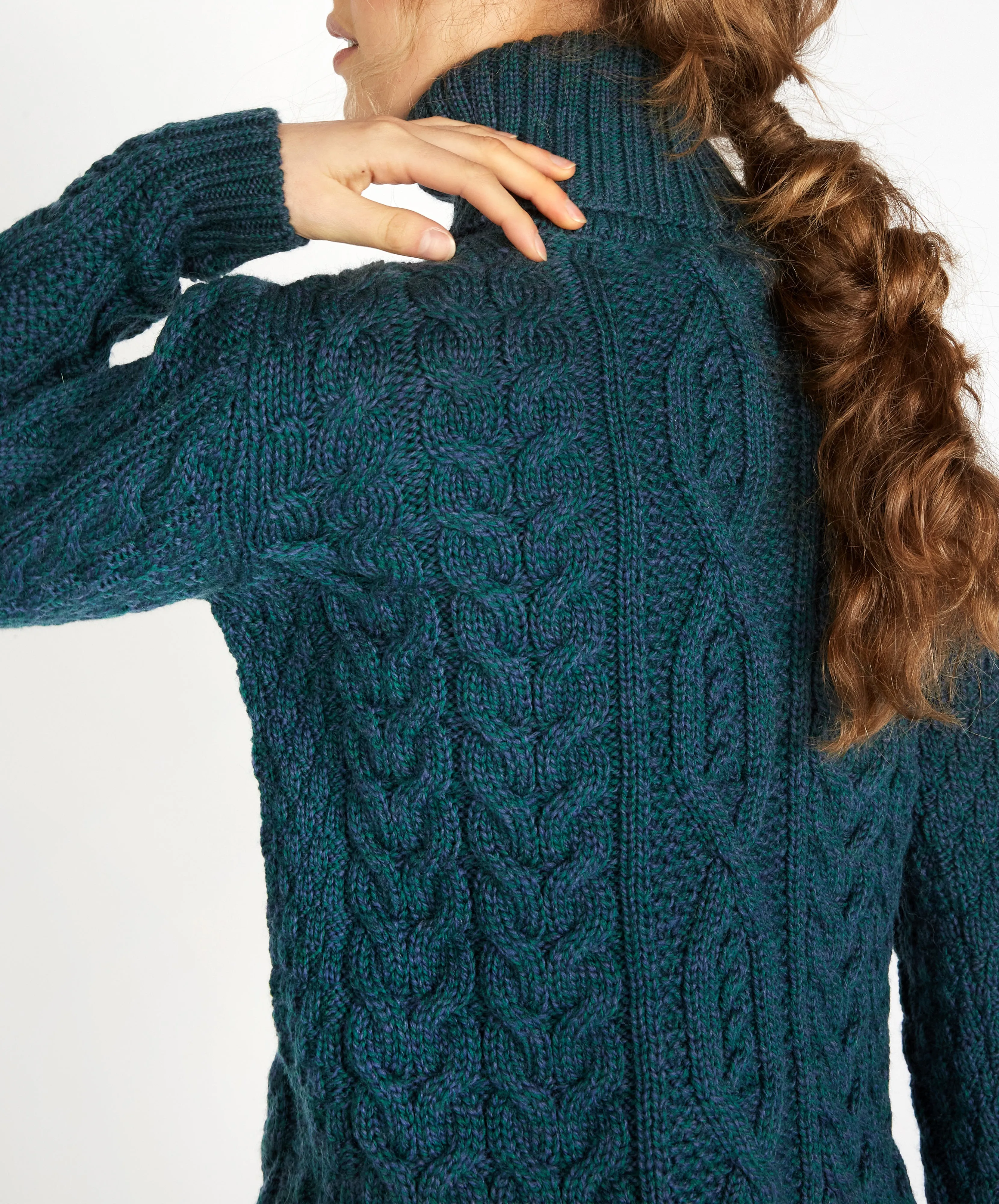 Juniper Aran Polo Neck Atlantic Blue
