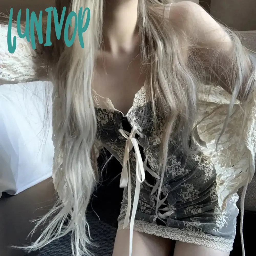 Lunivop 2024 Alt Emo Sexy Lace Dress Women Streetwear Spaghetti Strap Bandage Corset Dress Fairycore Y2k Goth Bodycon Coquette Dress