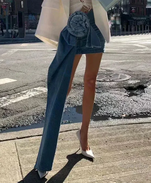 LVSANW 2024 Summer Denimwear Skirts Sets 2 Piece Set New Fashion Cool Street Camisole   Three-Dimensional Flower Ribbon Denim Skirt Ins