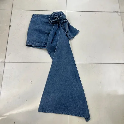 LVSANW 2024 Summer Denimwear Skirts Sets 2 Piece Set New Fashion Cool Street Camisole   Three-Dimensional Flower Ribbon Denim Skirt Ins