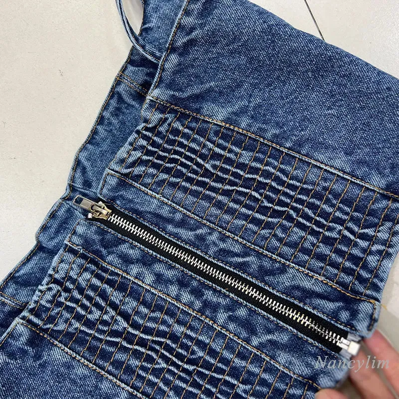 LVSANW 2024 Summer Denimwear Skirts Sets 2 Piece Set New Fashion Cool Street Camisole   Three-Dimensional Flower Ribbon Denim Skirt Ins